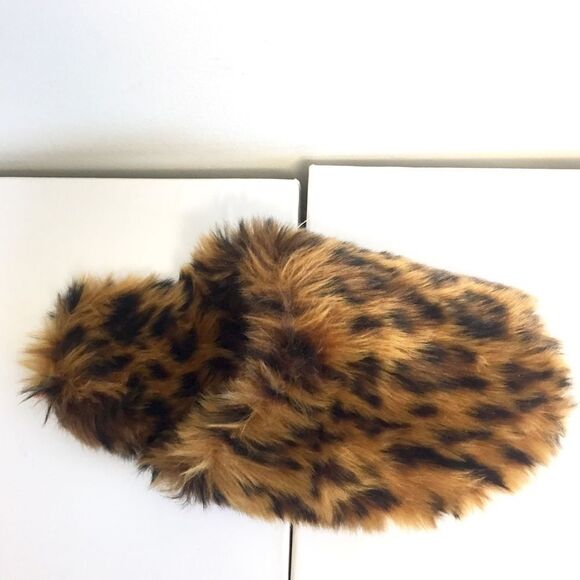 J. CREW Fuzzy Leopard Print Mule Slip-On Slippers Brown Black 7 8 - Picture 5 of 7